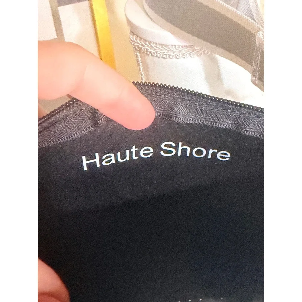 Haute‎ Shore Grey Perforated Neoprene Wristlet Clutch Bag with Racing Stripe